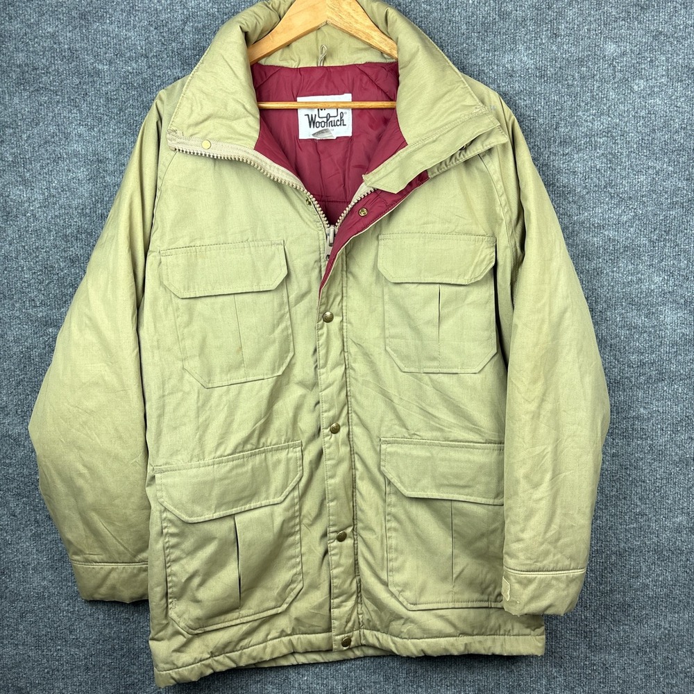Vintage Woolrich Insulated Chore Coat Barn Field Jacket Medium Long Tan Parka